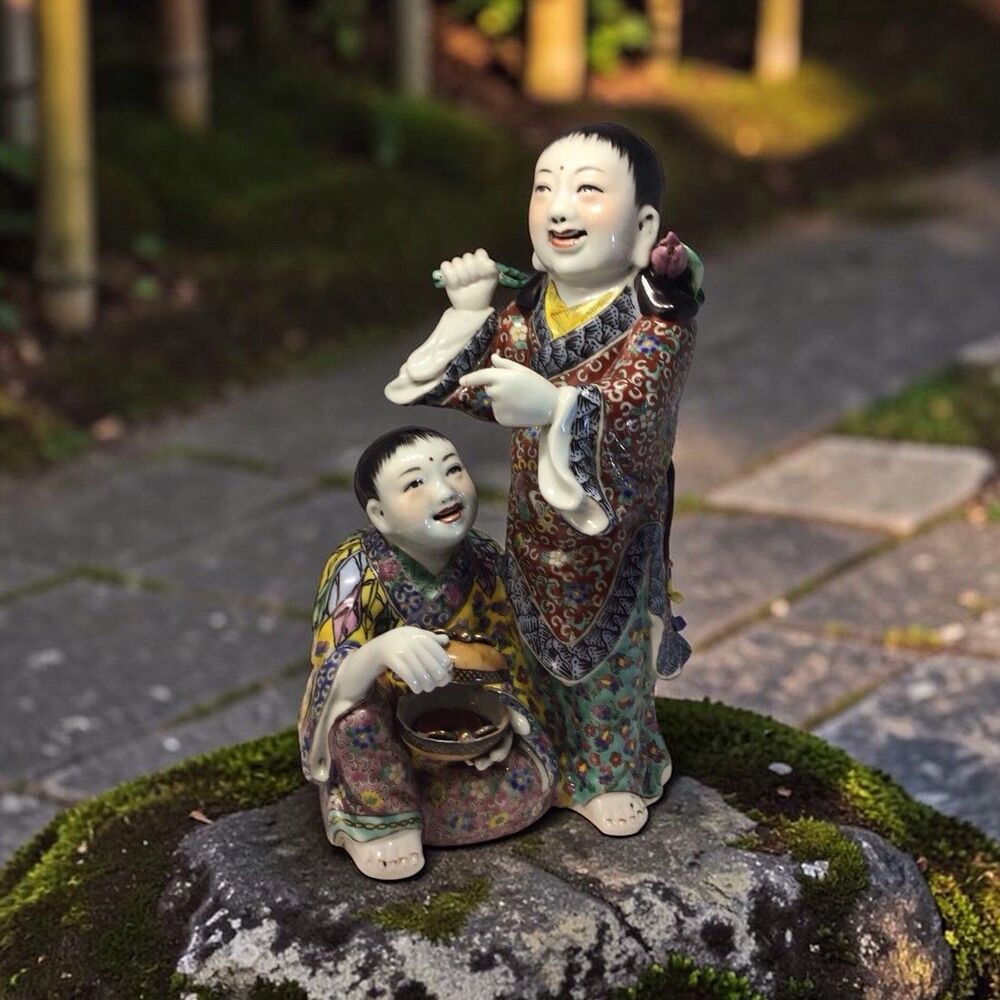 Vintage Chinese Porcelain Hehe Erxian Twins Of Harmony& Union Lotus Coins